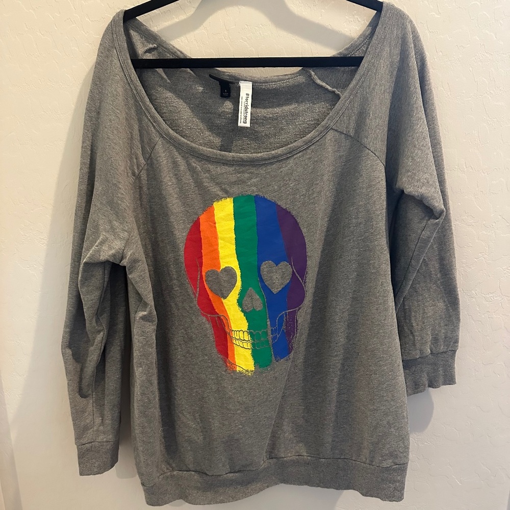 Torrid off the shoulder Skull rainbow sweatshirt